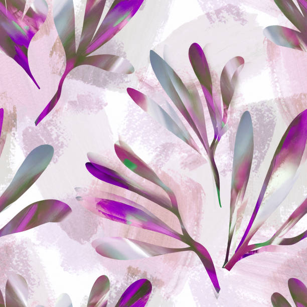 나뭇잎 완벽 한 패턴 - multi colored floral pattern acrylic painting purple stock illustrations