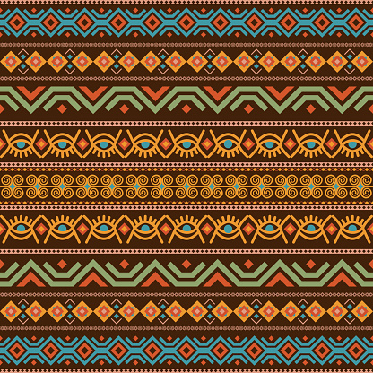 African seamless with adinkra symbols. Antique pattern design. Vector illustration.