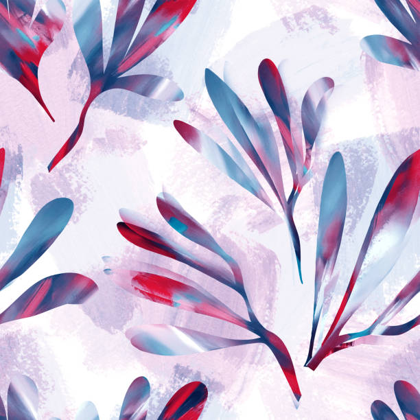 ilustrações, clipart, desenhos animados e ícones de teste padrão sem emenda das folhas - multi colored floral pattern acrylic painting purple