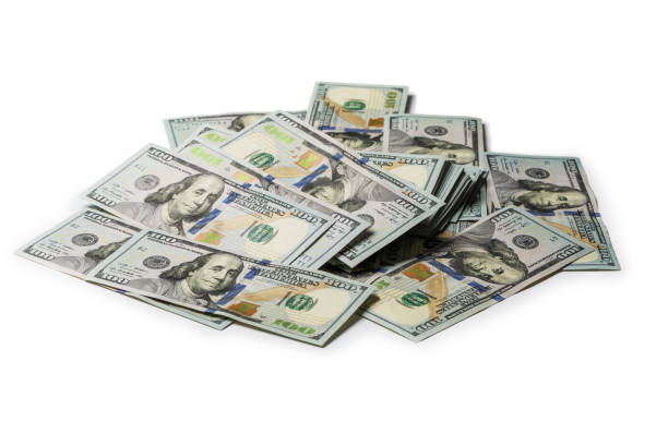 미국 100 달러 지폐 흰색 배경에 고립의 많은 번들 - us currency one hundred dollar bill isolated on white dollar 뉴스 사진 이미지