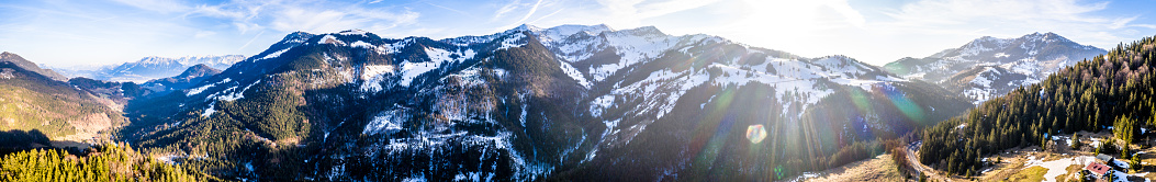 Sudelfeld Bavarian Alps close to Bayrischzell and the Austrian Boarder. Aerial Panorama