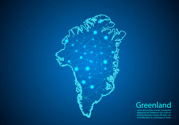 istock Abstract mash line and point scales on dark background with map of greenland. Best Internet Concept of greenland business from concepts series. Wire frame 3D mesh polygonal network line and dots. 1139846222