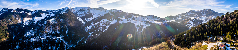 Sudelfeld Bavarian Alps close to Bayrischzell and the Austrian Boarder. Aerial Panorama