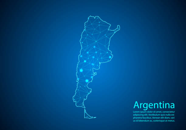 абстрактная линия пюре и точечные чешуйки на темном фоне с картой аргентины. лучшая интернет-концепция аргентинского бизнеса из серии конц - argentina stock illustrations