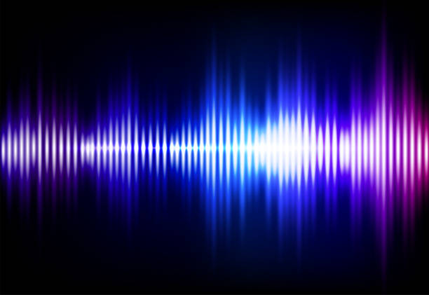istock Wave sound neon vector background. Music flow soundwave design, light bright blue and purple elements isolated on dark backdrop. Radio beat frequency consist of lines 1139848795