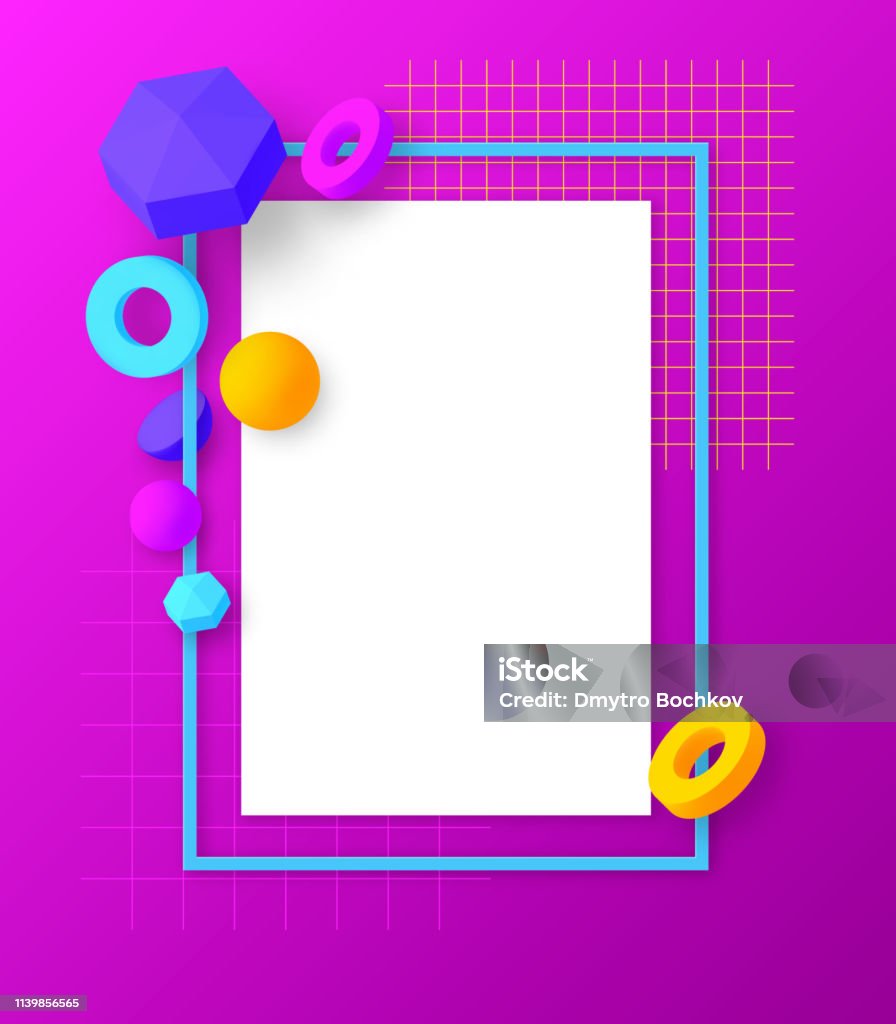 Colorful Rectangular Frame With Geometric 3d Elements Trendy Design ...