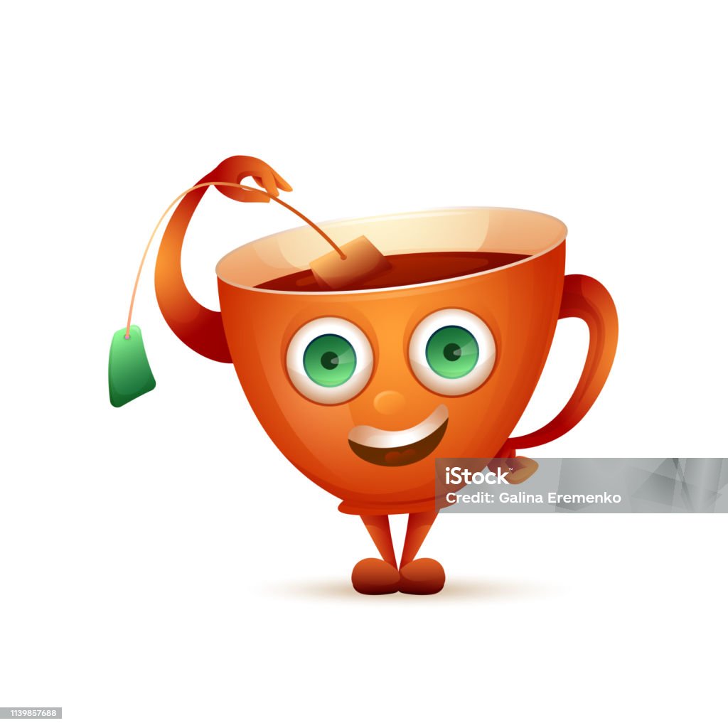 Happy Cartoon Character Yellow Mug Of Tea Stock Illustration - Download  Image Now - Breakfast, Cafe, Cafeteria - iStock