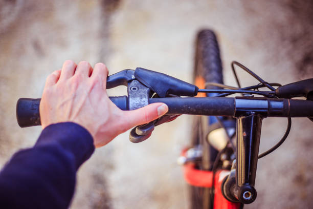 istock Bicycle handlebar and breaks, bike repair, blurred background 1139858448