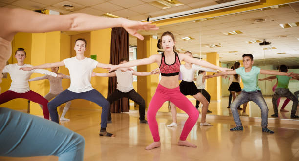 istock Tweens exercising with coach in choreography class 1139859625