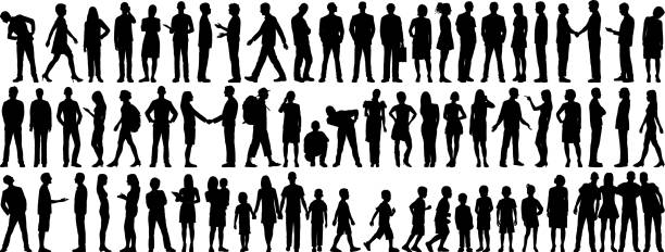Highly Detailed People Silhouettes Silhouettes standing illustrations stock illustrations