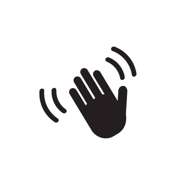 handwelle winkt hi oder hallo geste-line-kunstvektor-symbol für apps und websites - waving stock-grafiken, -clipart, -cartoons und -symbole