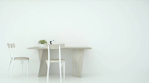 istock Workplace or dining room in white room and empty space for add artwork. 3D Illustration 1139863327