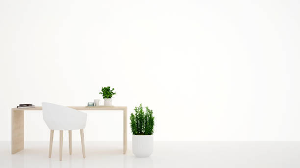 istock Workplace or dining room in white room and empty space for add artwork. 3D Illustration 1139863721