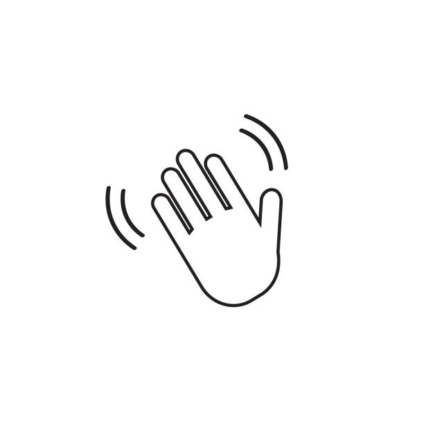 Hand wave  waving hi or hello gesture line art vector icon for apps and websites Hand wave  waving hi or hello gesture line art vector icon for apps and websites prehensile tail stock illustrations