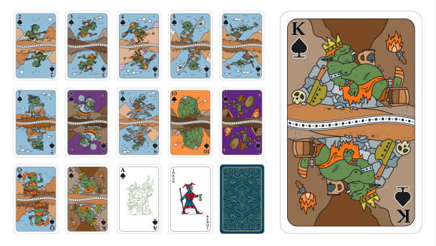 karty do gry w stylu fantasy piki jak kreskówka trolli - battle dress stock illustrations