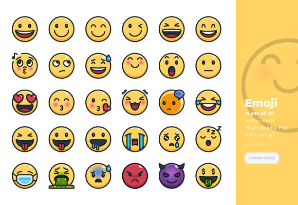 modernes colorline-icon-set von emotional und emoji. 48x48 pixel perfektes icon. bearbeitbare stroke. - smiley face smiling sign people stock-grafiken, -clipart, -cartoons und -symbole