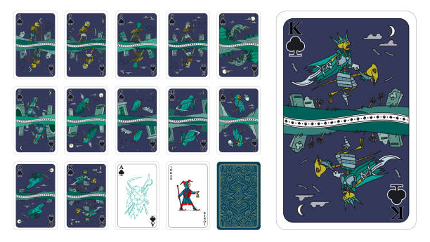 karty do gry w stylu fantasy kluby jako kreskówka nieumarłych - battle dress stock illustrations
