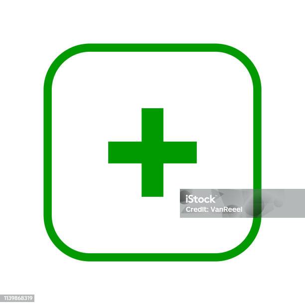 Square Green Plus Sign Line Icon Button Add Positive Symbol On White Background Stock Illustration - Download Image Now