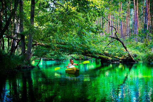 Holiday with a canoe in Wda river, Kashubian region, Poland