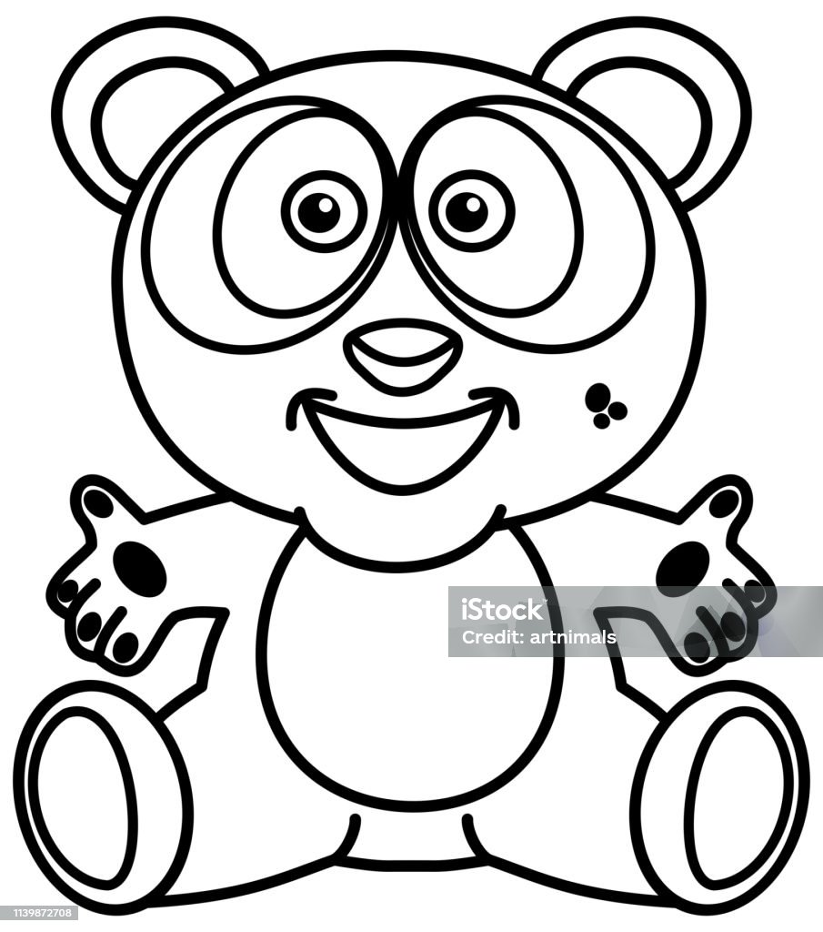 a smiling and happy panda in black and white with open arms for colouring Animal stock vector