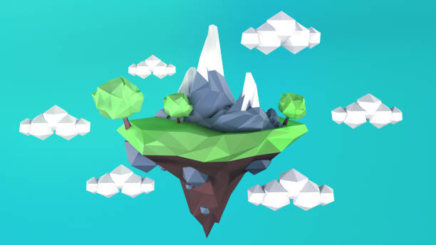 istock Low Poly island with on a blue sky.3D rednering 1139874431