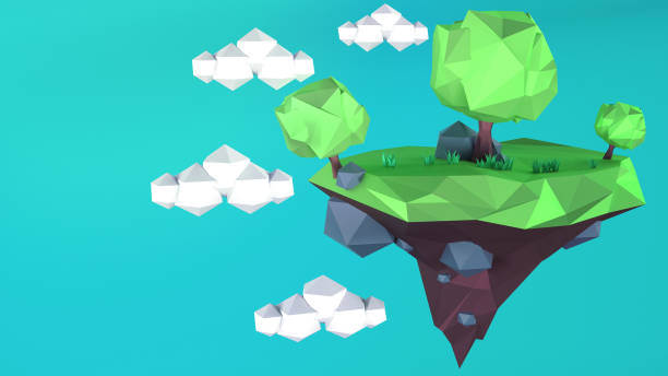 istock Low Poly island with on a blue sky.3D rednering 1139874444