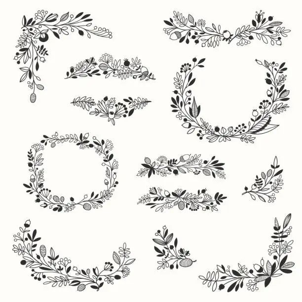 Vector illustration of Floral Doodle Decor Set