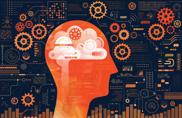 ilustrações, clipart, desenhos animados e ícones de aprendizado de inteligência artificial - art brain contemplation cyborg