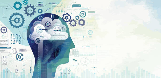 uczenie się sztucznej inteligencji - art brain contemplation cyborg stock illustrations