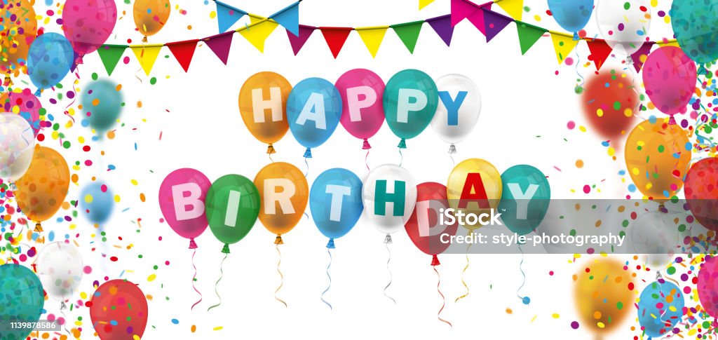 Mens Leraar op school accu Gekleurde Confetti Ballonnen Slingers Header Happy Birthday  Stockvectorkunst en meer beelden van Art deco - iStock