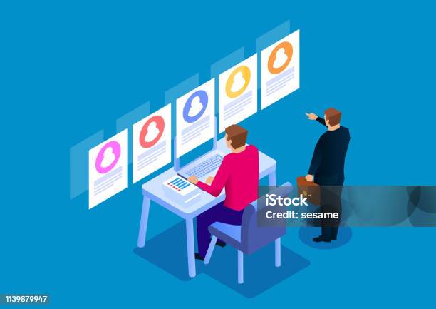 Recruitment Resume Screening Stock Illustration - Download Image Now - Isometric Projection, Choice, Customer