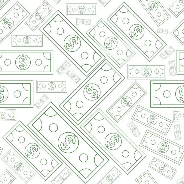 Vector illustration of Dollars money seamless texture with line art style. Vector illustration.