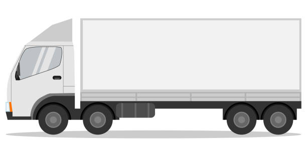 ilustrações, clipart, desenhos animados e ícones de caminhão, comprimento realístico do caminhão no fundo branco com sombra. ilustração do vetor, vetor. - flatbed truck truck truck driver heavy