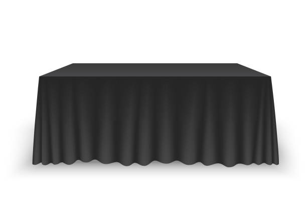 Black tablecloth 2 Black tablecloth on the table empty mockup. Isolated vector illustration on a light background. restaurant table side view stock illustrations