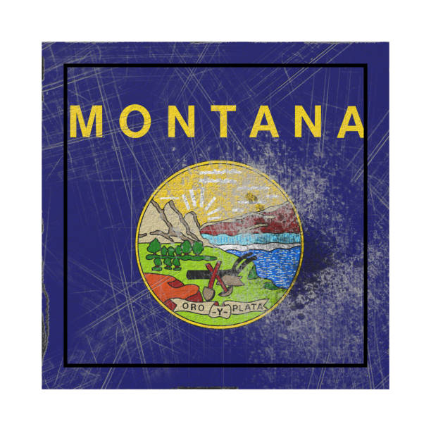 старый флаг штата монтана - montana flag us state flag banner стоковые фото и изображения