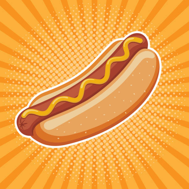 핫도그 맛 있는, 패스트 푸드, 최고의 선택, 포스터 템플릿 벡터 - hot dog snack food ketchup stock illustrations
