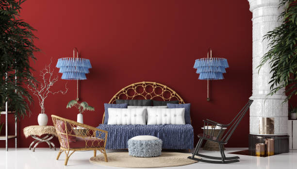 istock Living room interior in Bohemian style, panoramic view 1139885585