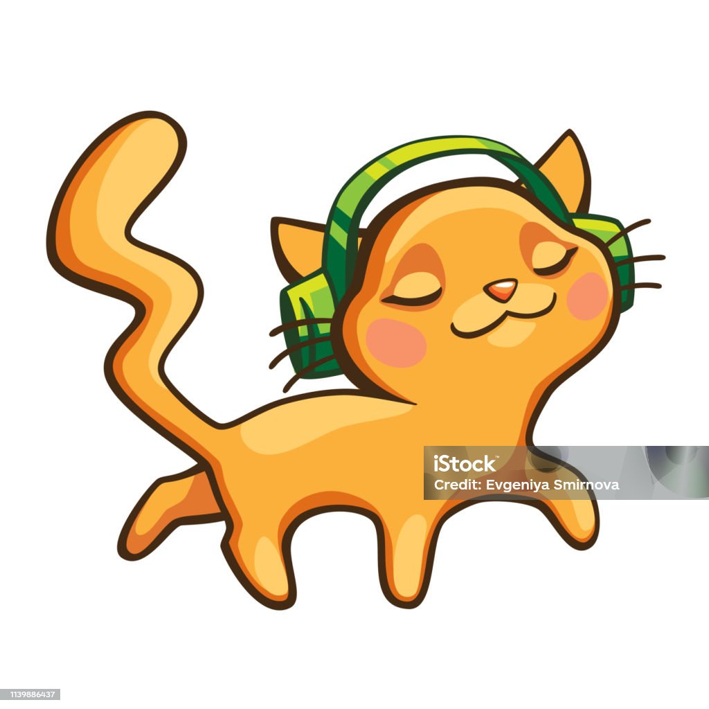 Ginger Cartoon Cat Listening To Music And Walking Pet Sticker Vector Stock  Illustration - Download Image Now - iStock