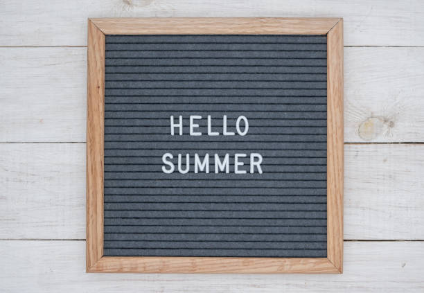 istock English text Hello summer on a letter Board in white letters on a gray background 1139886487
