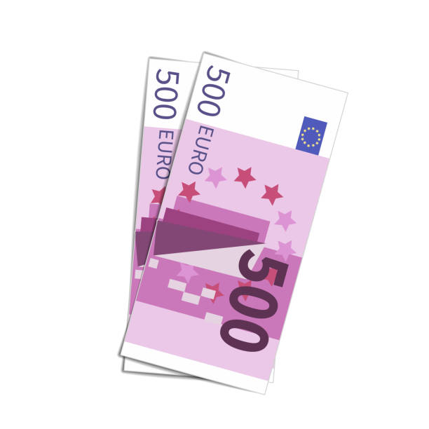 Couple of simple five hundred euro banknotes on white Couple of simple five hundred euro banknotes isolated on white european union euro note stock illustrations