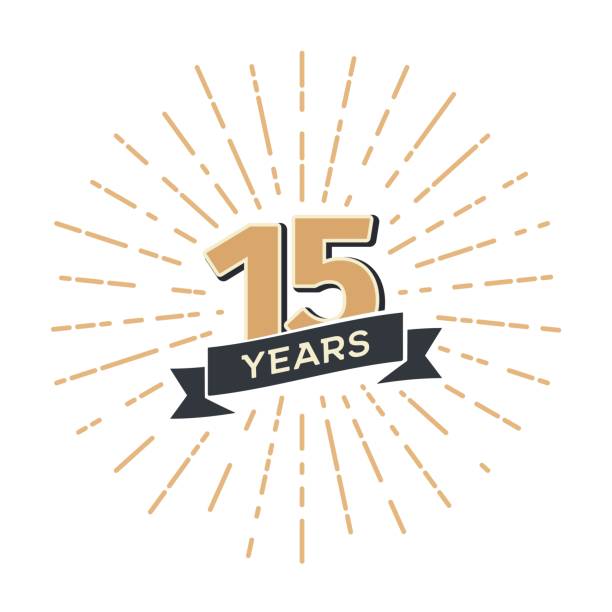 15 th anniversary retro vector emblem isolated template. Vintage icon Fifteen years with ribbon and salute on white background 15th anniversary retro vector emblem isolated template Vintage icon Fifteen years with ribbon and salute on white background number 15 stock illustrations