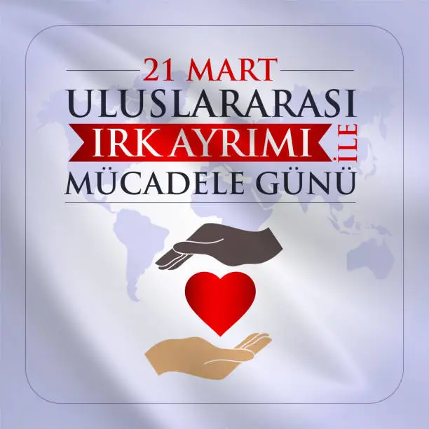 Vector illustration of 21 March, International Day for the Elimination of Racial Discrimination. Uluslararası Irk Ayrımı ile Mücadele Günü, 21 Mart kutlaması. 1960 Güney Afrika, Sharpeville South Africa. greeting card