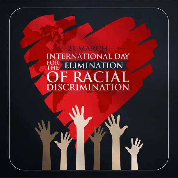 Vector illustration of 21 March, International Day for the Elimination of Racial Discrimination. Uluslararası Irk Ayrımı ile Mücadele Günü, 21 Mart kutlaması. 1960 Güney Afrika, Sharpeville South Africa. greeting card