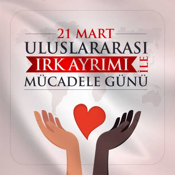 Vector illustration of 21 March, International Day for the Elimination of Racial Discrimination. Uluslararası Irk Ayrımı ile Mücadele Günü, 21 Mart kutlaması. 1960 Güney Afrika, Sharpeville South Africa. greeting card