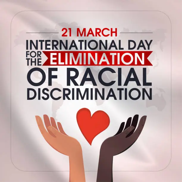 Vector illustration of 21 March, International Day for the Elimination of Racial Discrimination. Uluslararası Irk Ayrımı ile Mücadele Günü, 21 Mart kutlaması. 1960 Güney Afrika, Sharpeville South Africa. greeting card