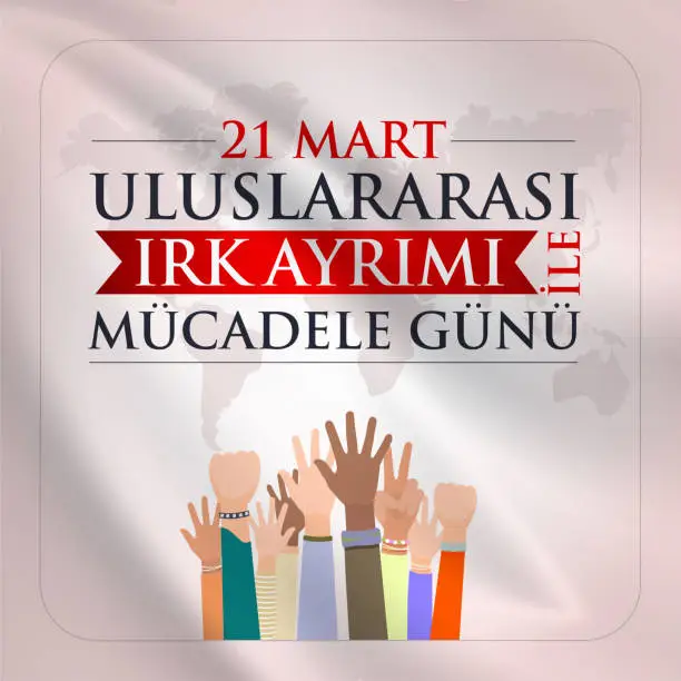 Vector illustration of 21 March, International Day for the Elimination of Racial Discrimination. Uluslararası Irk Ayrımı ile Mücadele Günü, 21 Mart kutlaması. 1960 Güney Afrika, Sharpeville South Africa. greeting card