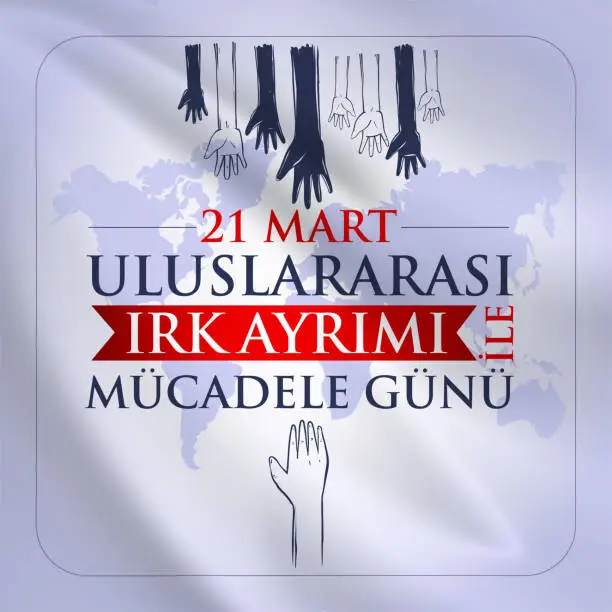 Vector illustration of 21 March, International Day for the Elimination of Racial Discrimination. Uluslararası Irk Ayrımı ile Mücadele Günü, 21 Mart kutlaması. 1960 Güney Afrika, Sharpeville South Africa. greeting card