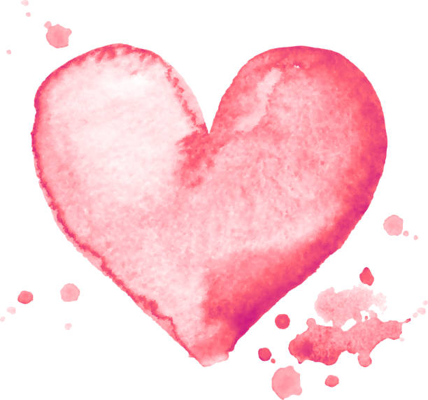 ilustrações, clipart, desenhos animados e ícones de forma do coração cor-de-rosa da mão-pintura da aguarela no fundo branco - paintings valentines day love square