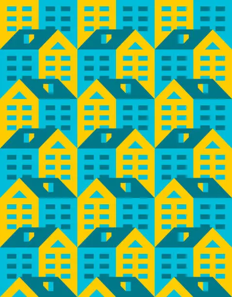 Vector illustration of House pattern seamless. Town background. Small city texture. houses ornament