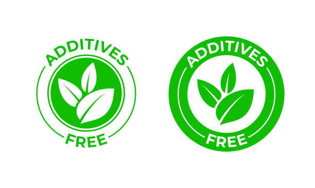 ilustrações de stock, clip art, desenhos animados e ícones de additives free vector green organic leaf icon. additives free no added, natural organic food package stamp - food additive